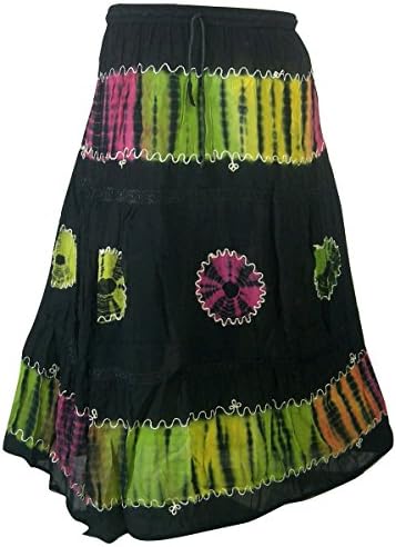 India Clothing Tie and Dye Print Multicolor Designer Skirt for Girls (Black)