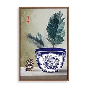 Framed Canvas Wall Art for Living Room, Bedroom Blue and White Porcelain Canvas Prints for Modern Home Decoration Ready to Hang - 16"x24" inches