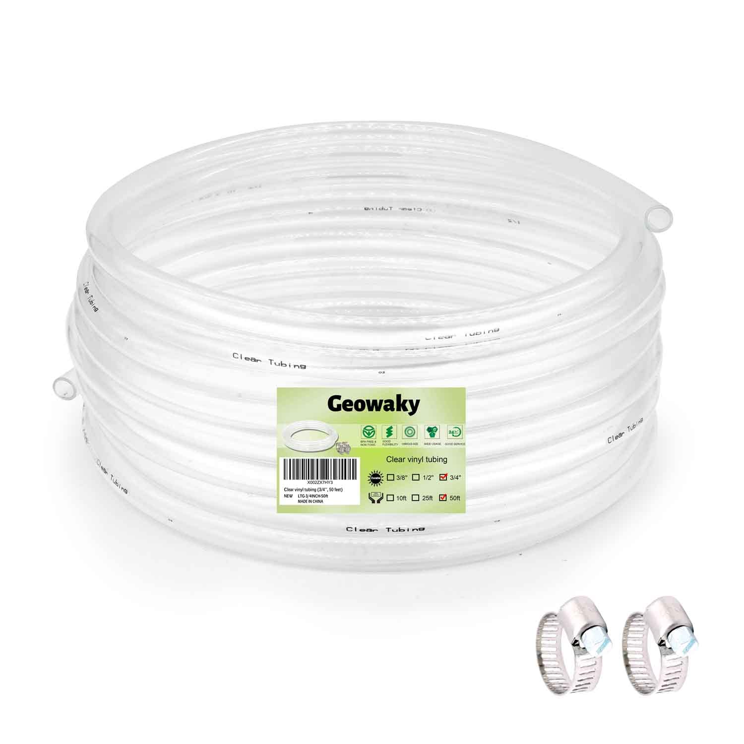 Photo 1 of Geowaky 3/4’’ ID × 1’’ OD - 50 ft Clear Vinyl Tubing Flexible PVC Tube,Lightweight Plastic Tubing,Oil Resistant Hybrid Multipurpose Industrial Vinyl Hose