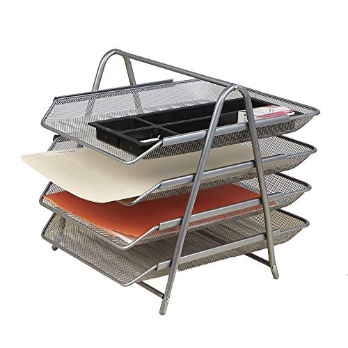 Mind Reader Desk Organizer with 4 Sliding Trays for Letters, Documents