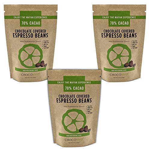 ChocoVivo Dark Chocolate Covered Coffee Beans 70 Cacao, Superfood