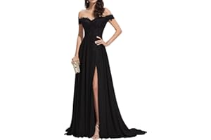 SEEZOM Women's Laces Appliques Bridesmaid Dress Chiffon Prom Dress Off Shoulder Formal Evening Party Gowns with Slit