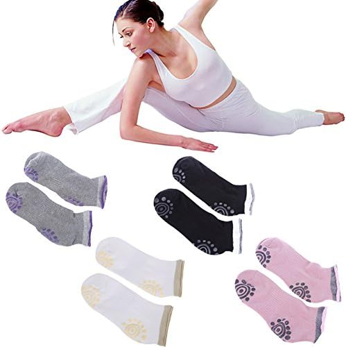 4 Pair Women Yoga Grip Cotton Socks, Workout Training Novelty Socks,Non Slip Skid Grips Ballet Socks for Pilates, Fitness,Barre and Dance, One Size Fits All（4 Colors）