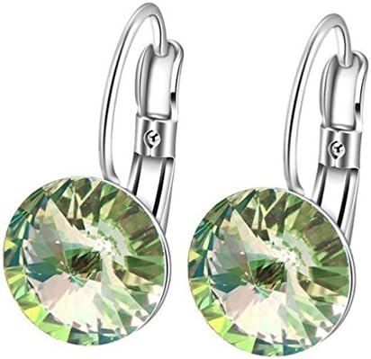 Womens Swarovski Crystal Leverback Earrings 10mm Dangle Earrings Green DSP03