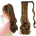 S-noilite Newest Pop Long Straight Curly Wavy Wrap Around on Ponytail Clip in Pony Tail Hair Extensions Natural Synthetic Hairpiece (24inchs-curly, light brown)thumb 1