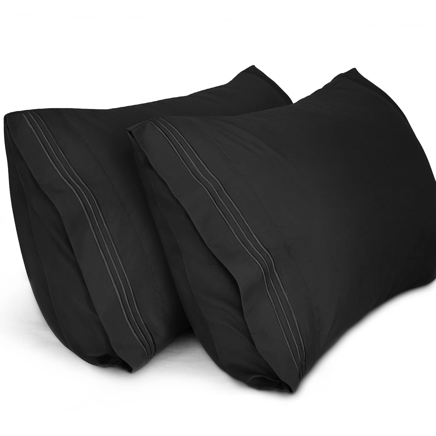 Lirex Queen Size Pillow Cases 2 Pack,1800 Thread Count Embroidered Soft Brushed Microfiber Pillowcases,Black — image 1