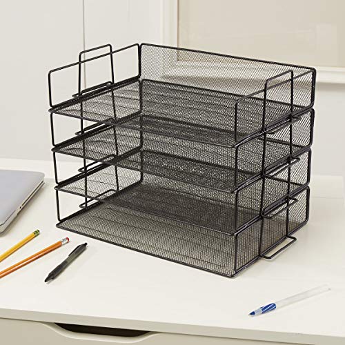 StorageMaid Stackable (4 Tier) Desktop Letter Tray Desk Organizer for School, Home and Office Basic Organization Accessories Sorter for Files, Documents, Letters, and Mail - Steel Mesh Holder