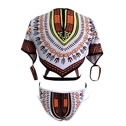 Willsa Bathing Suits for Women, Sexy Retro African Style Bikini Sets Monokini Swimsuit Swimwear Folk-Custom Beachwear White