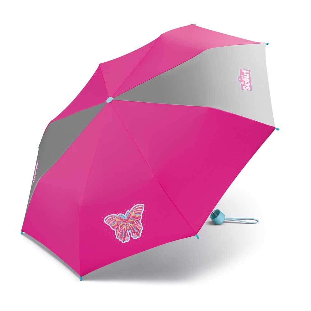 Scout Children's Umbrella Pocket Umbrella School Bag Umbrella with Large Reflective Surfaces Extra Light Butterfly Butterfly, Pink, S, butterfly-printed pocket umbrella