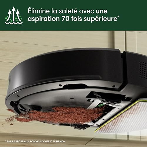 Roomba 105 Combo+AutoEmpty Dock - Robot Aspirateur Laveur 2en1 - Aspiration de 7KPa - Navigation LiDAR - Détection des Tapis - Zones de Nettoyage et d'Évitement - 4 Niveaux d'Aspiration - Noir