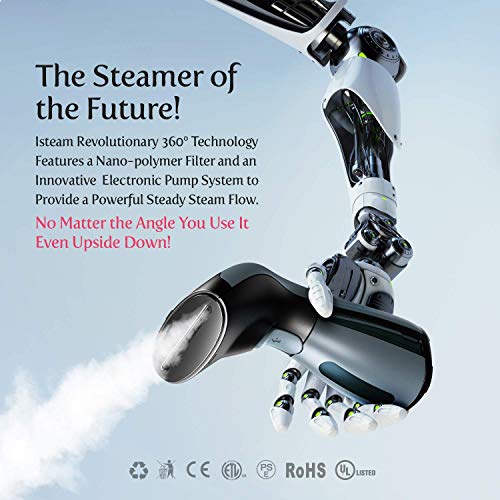 iSteam Steamer for Clothes [Luxury Edition] Powerful Dry Steam. Multi-Task: Fabric Wrinkle Remover- Clean- Refresh. Handheld Clothing Accessory. for All Kind of Garments. Home/Travel [220V Blue]