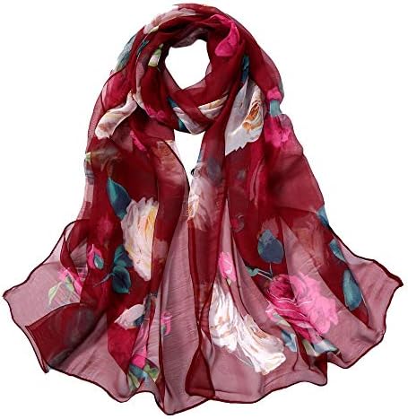 YESOt Women's Roses Printing Winter Silk Shawl Fashion Lightweight Elegant Scarf Best Gift