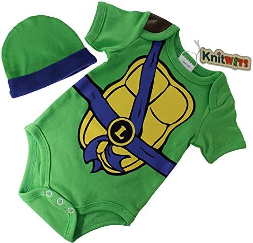 Knitwits "Teeny Mutant Ninja Toddlers" Onesie and Hat Bundle Outfit (0-3 Months, Blue)