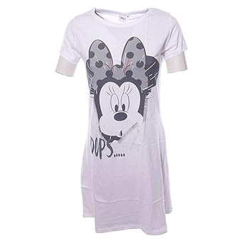 Nachthemd Damen lang Disney Minnie Mouse Schlafhemd 100% Baumwolle T-Shirt weiß
