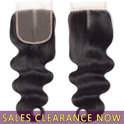 9A Brazilian Virgin Human Hair 4x4 Top Swiss Lace Closure Frontal Middle Part Best Peruvian Body Wave Natural Black Color Cheap Indian Malaysian Remy hair CanBe Bleached Knots One Piece 10 inch