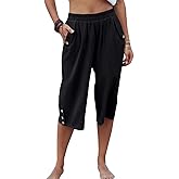 Veatzaer Women's Elastic Waist 3/4 Capri Harem Pants with Pockets Casual Loose Solid Yoga Trousers S-XXL