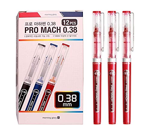 Morning Glory Pro Mach Roller Ball Pen (12 pcs, 6 pcs) 0.38 mm Fine Point Tip (Red (12 pcs))