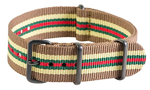 Clockwork Synergy Premium Nylon Nato Watch Straps bands PVD Black Hardware (22mm, Brown / Tan / Green / Red)