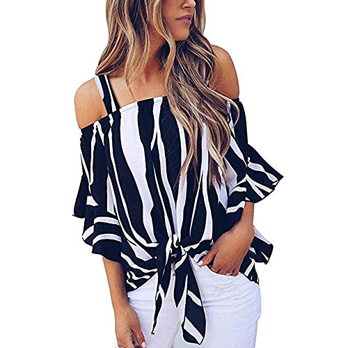 Off Shoulder Shirt for Women,SMALLE◕‿◕ 2019 Summer Women's Simple Tie Knot Casual Sling Off Shoulder Shirt Dark Blue