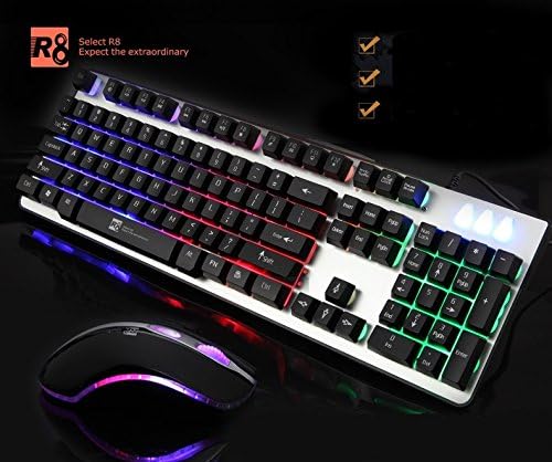 Keyboard &amp; Mouse Combo , Rainbow Aluminum panel with 7 Led Lighting modes and USB Wired Gaming High Precision and color black .