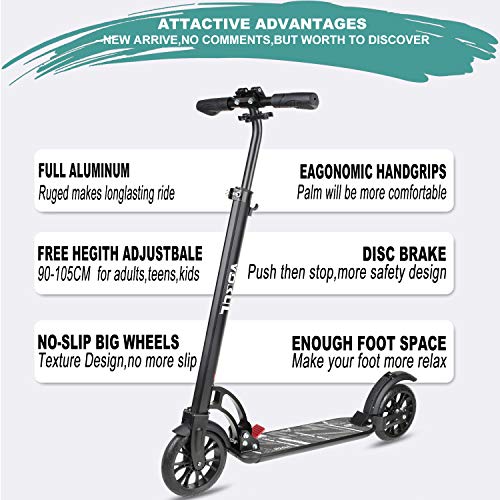 VOKUL Foldable Kick Scooter for Adults Teens Kids with Big 200mm Wheel,Hand Disc Brake Two-Wheels Commuter Scooter -Aesthetic Design,Full Aluminum Body,3 Seconds Easy-Folding System,220lbs Capacity
