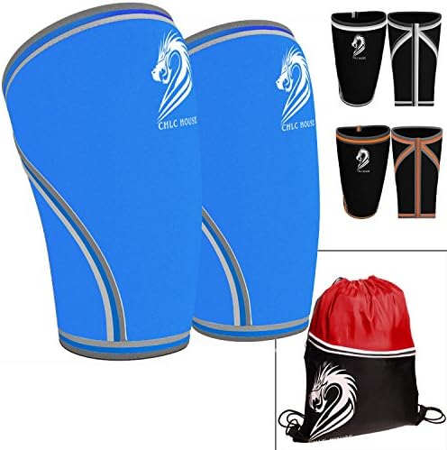 CHLC HOUSE Knee Sleeves (1 Pair) Free Gym Bag - Squat Knee Support &amp; Compression for Powerlifting, Olympic Weightlifting, Crossfit, Bodybuilding - 7mm Neoprene - For Men &amp; Women- XS Blue