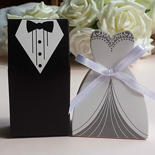 50pc Tuxedo Dress Ribbon Groom Bridal Wedding Party Favor Gift Candy Boxes