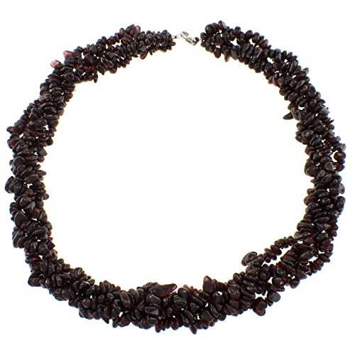 Quadruple strand twisted garnet chip fashion necklace j…