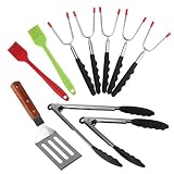 Unime 10 Pieces BBQ Grill Tool Set, 5 Marshmallow Extendable Roasting Sticks, 9