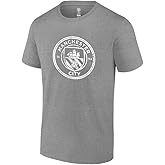 Icon Sports Manchester City Shirt Officially Licensed Man City Soccer Football Cotton T-Shirts | Heather Grey, Solid Logo, Small