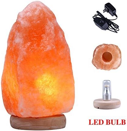 Himalayan Pink Salt Lamp 2-5 lbs, 6-8 Inches with 7w Warm LED Bulb,Solid Wooden Base, Dimmer A/C Adapter Cord, Decorative Air-Purifier Rock Crystal Salt, Hand-Carved All Natural Safe for 24/7