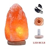 Himalayan Pink Salt Lamp 2-5 lbs, 6-8 Inches with 7w Warm LED Bulb,Solid Wooden Base, Dimmer A/C Adapter Cord, Decorative Air-Purifier Rock Crystal Salt, Hand-Carved All Natural Safe for 24/7
