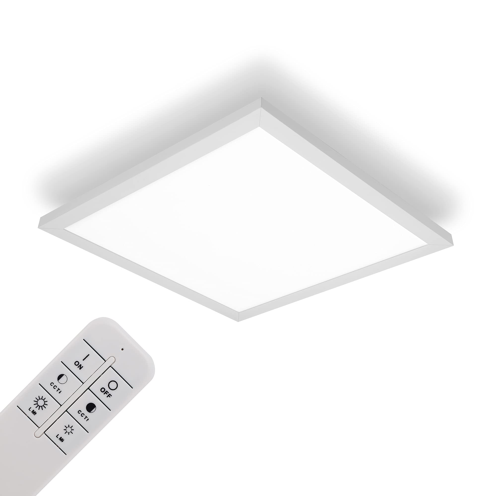 IMPTS LED Ceiling Light Panel Dimmable 30 x 30 cm, 18 W Extra Flat Ceiling Panel Lamp, Indirect Ceiling Lighting, Colour Temperature Adjustable with Remote Control, Bedroom, Kitchen, 3000 - 6500 K