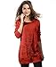DJT Lady Scoop Neck Long Sleeve Stretchy Irregular Hem Casual Top Blouse #1 Red