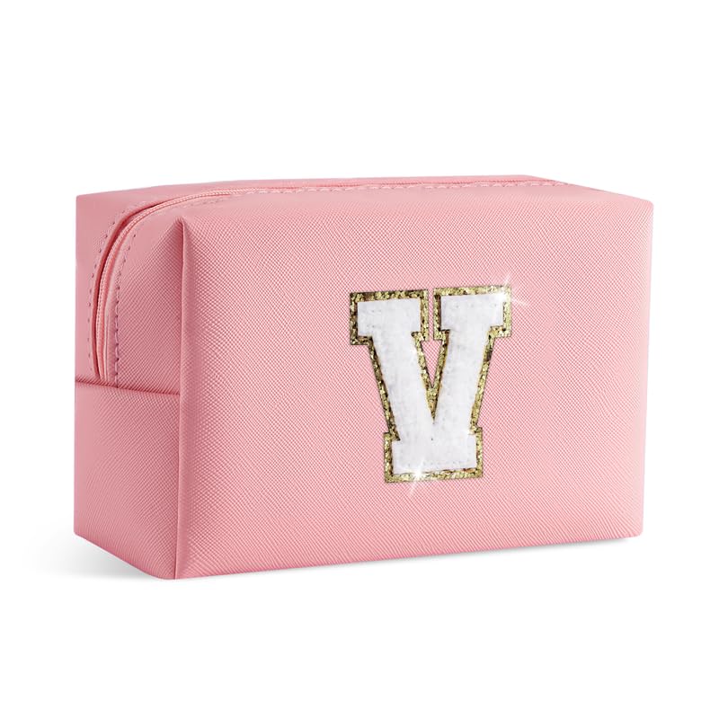 SEFORICO Small Makeup Bags for Women - Waterproof Leather Cosmetic Bag A-Z Personalized Bag Portable Travel Women's Purse Girls Gifts