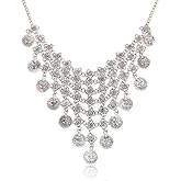 Cykdohy Retro Gypsy Coins Tassel Charm Statement Ethnic Necklace for Women Men Vintage Bollywood Collar Bib Boho Indian Tribal Pendant Fashion Oxidized Jewelry Bohemian Exaggerated Costume Gift