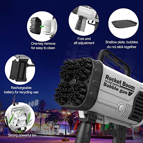 Bubble Machine Gun Upgrade 64 Holes Bubble Gun with 2 Bottles Bubble Solution, Bubbles Machine