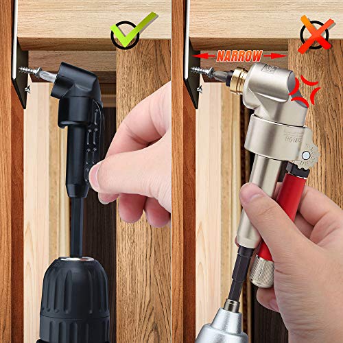 JelBo Adaptateur de perceuse à angle droit 105 °, fixation de perceuses à angle droit à tige hexagonale 1/4\