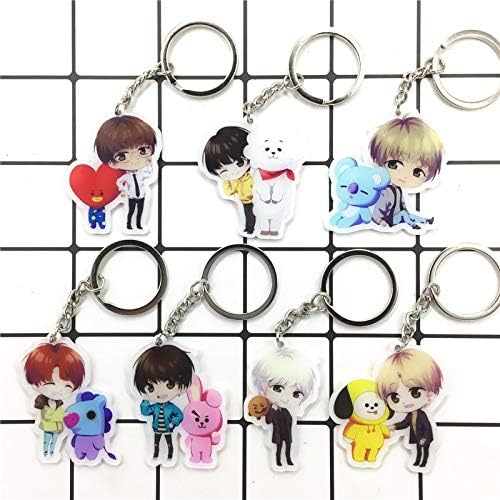 TAIKUU Cute Cartoon Kpop BTS Bangtan Boys Keychain Key Ring Hot Gift for A.R.M.Y, 7Pcs/Set