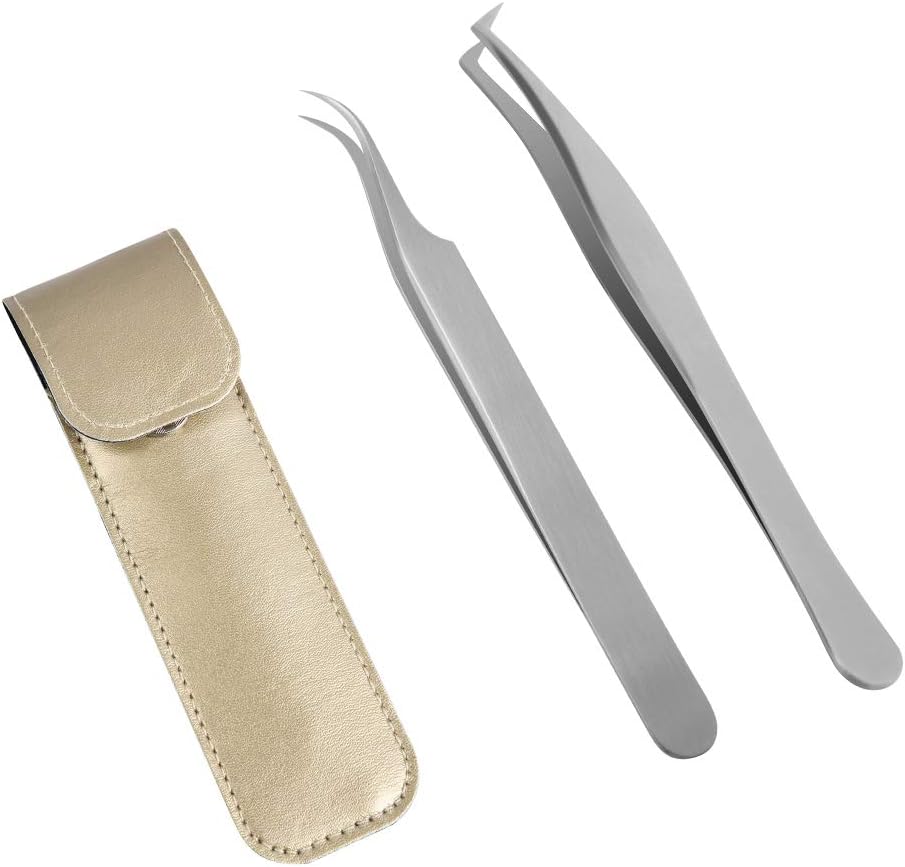 Lunamoon Eyelash Extension Tweezers 2pcs - (Tweezers set03), Silver
