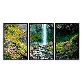 3 Piece Framed Canvas Wall Art for Living Room, Bedroom Waterfall in Deep Forest of Croatia Canvas Prints for Modern Home Decoration Ready to Hang - 16"x24"x3 Panels