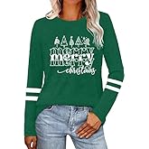LBP Christmas Shirts for Women Merry Christmas Tree Long Sleeve T-Shirt Xmas Holiday Tee Tops