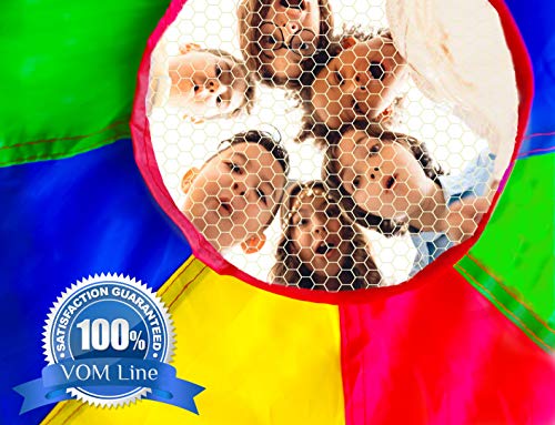 VOMLine Play Parachute 12 Foot for Kids with Extra Strong Smudge Resistant-Handles, Proper Selection of Matching Colors On The Basis of Experimental Color Testing, with High-Grade Stitching