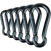 Branded Boards Black & Silver Zinc-Galvanized Heavy Duty Bushcraft Carabiner Spring Snap Clip Link Hooks 200-500lb Load 2, 6 & 12 Packs