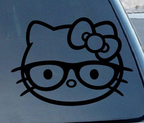 Hello Kitty with Nerd Glasses Car Window Vinyl Decal Sticker 4" Wide (Color: Black)