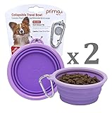 SALE: Prima Pet Collapsible Silicone Water Travel Bowl with Clip for Dog and Cat, Portable and Durable Pop-up Feeder for Convenient On-the-go Feeding - Size: SMALL (1.5 Cups) PURPLE - 2 PACK