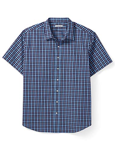 Amazon Essentials Men's Big & Tall Short-Sleeve Plaid Shirt fit by DXL, Navy, 2XLT