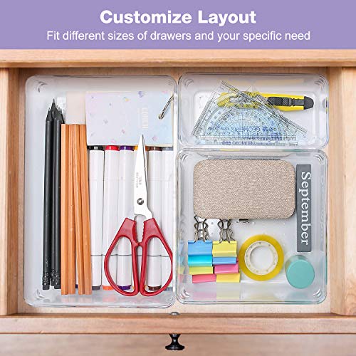 Puricon Desk Drawer Organizers (7 Pieces), Clear Versatile Polystyrene Storage Bins Vanity Trays Makeup Organizer Dividers for Bedroom Dresser Bathroom Kitchen Office -Clear - Thumbnail 5