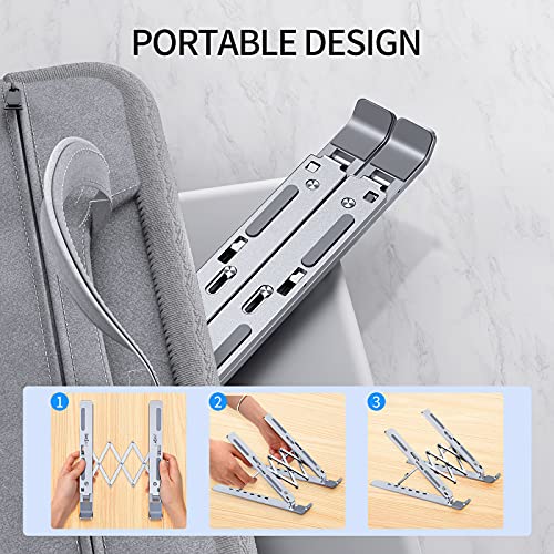 Laptop Stand Portable Aluminum Laptop Riser, Ergonomic Computer Stand for Desk Adjustable Height Compatible with MacBook Pro/Air, Dell XPS More 10 to 15.6 Inches Notebook, Silver