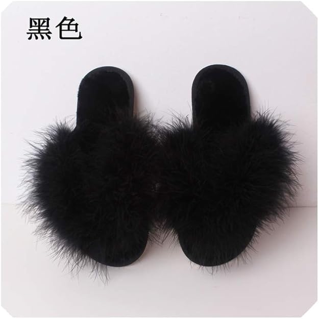 Amazon.com | Ccai Fur Flip Flops Women Sweet Thick Platform Wedges Sandals Ostrich Feathers 